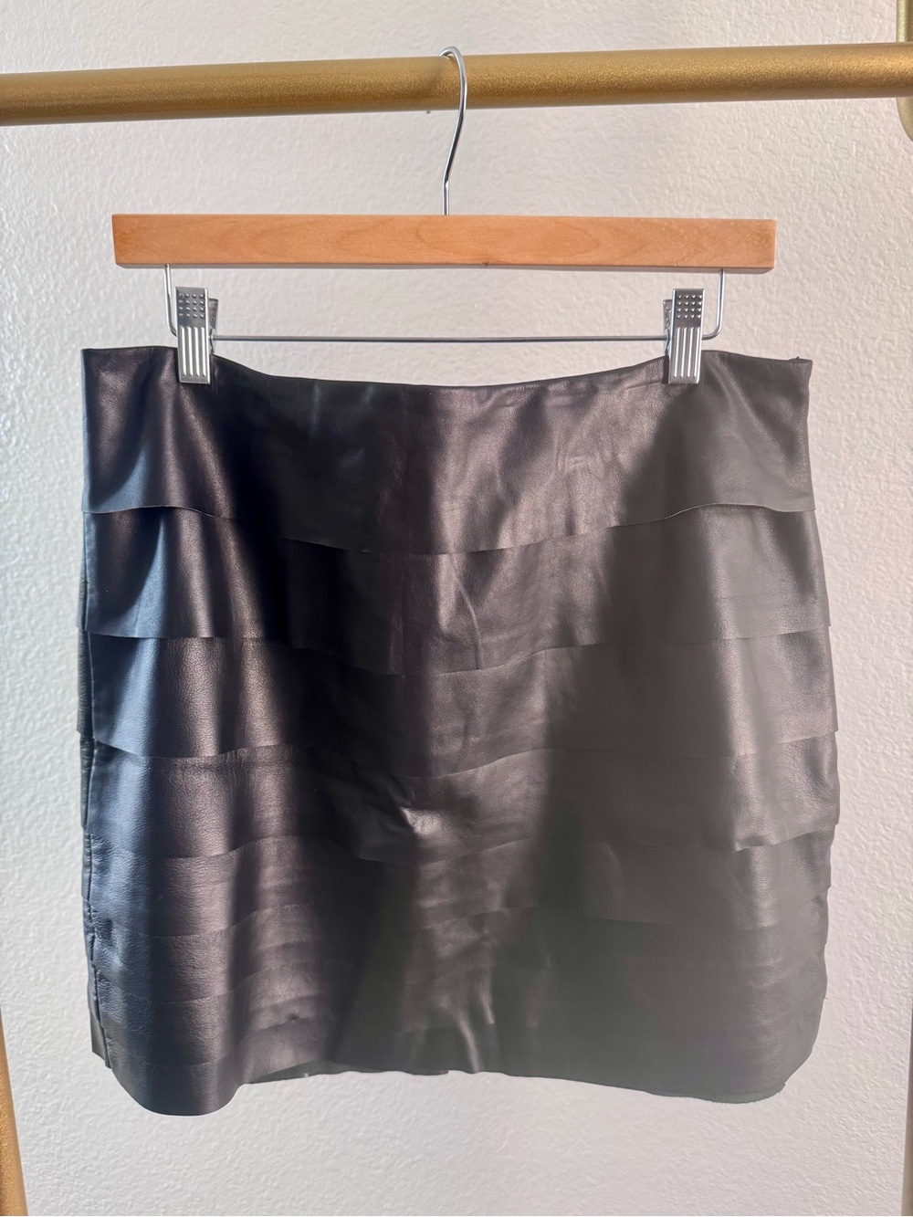 White House Black Market Black Tiered Faux Leather Mini Skirt